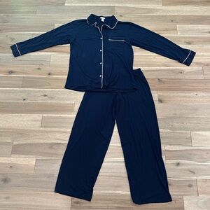 Eberjey Navy Pajama Set with White Trim